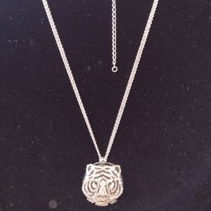 Silver with Black Stoned Tiger Charm Necklace